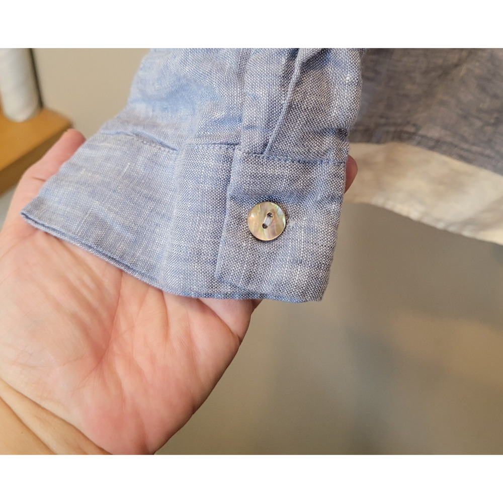Lintico Linen Blue White Hem Long Sleeve Button Up Shirt Size XL Coastal - Picture 5 of 13